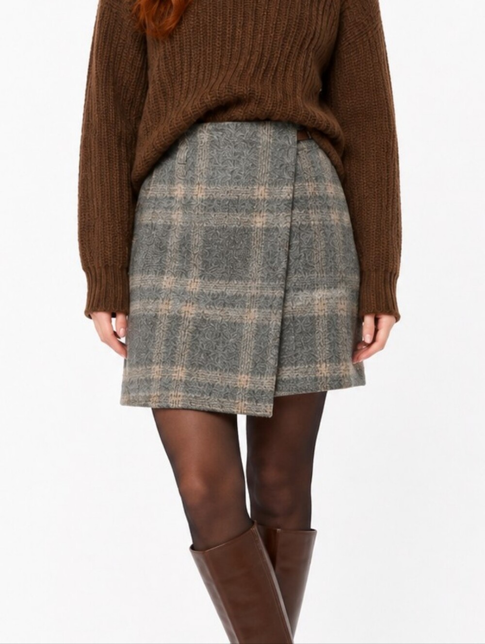 Vintage gray plaid wool wrap skirt Lined Eddie Bauer 8 Petite Academia
